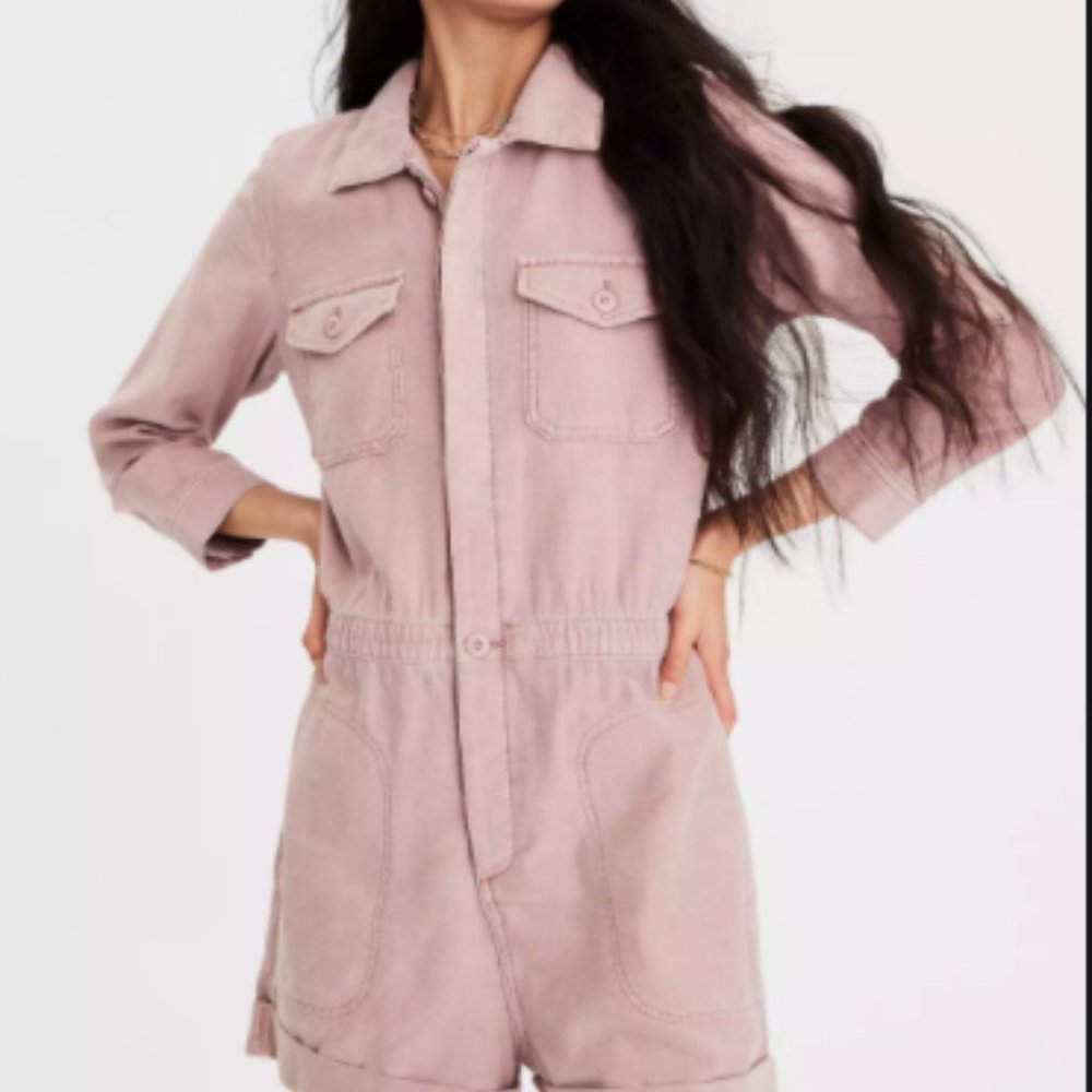 AEO Long Sleeve Workwear Romper Women's Blush Pink